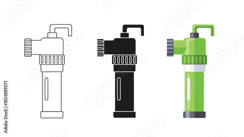 Water Pumps Vector Set in Three Styles — Line Art, Silhouette and Color Version