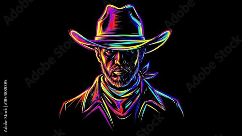 Neon Cowboy Portrait - Vibrant Western Style Character Illustration