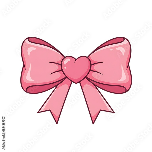 Pink bow with heart shape isolated on transparent background