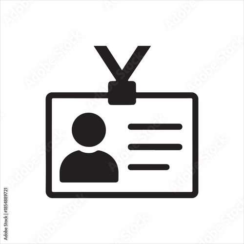 Identification Badge Icon for Security and Access Control in Black and White Vector Design with Ribbon