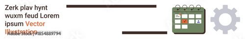 Time management, project planning, productivity, workflow optimization, scheduling, task delegation. A calendar with a check mark and a gear. Time management and project planning concepts