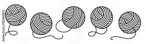 Yarn ball icon set. Black line style for knitting crocheting and sewing hobbies with minimalist wool ball vector design elements