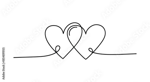 A simple continuous line drawing depicts two intertwined hearts symbolizing love and connection