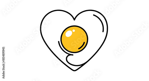 A delightful heart shaped fried egg with a perfectly sunny side up yolk illustration isolated on transparent background, Vector