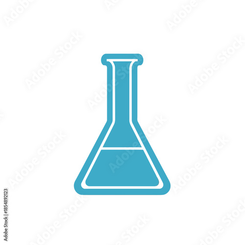 Bright blue conical flask icon representing scientific research and laboratory experiments isolated on transparent background, Vector