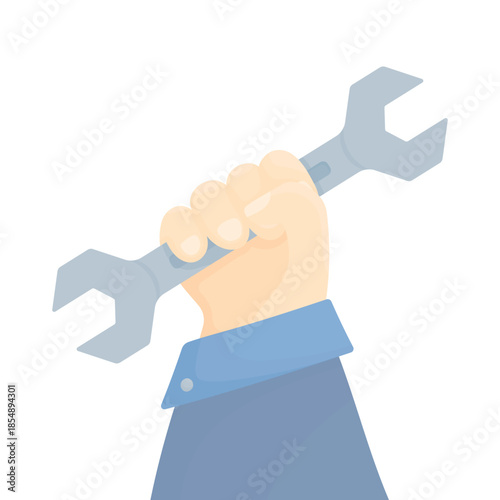 A man's hand holding a wrench on a white background. Repair concept. Repair service icon. Repair illustrations.