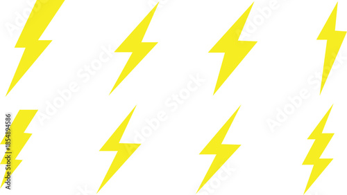 Lightning bolt vector icon set, black lightning icon designs on white background, Symbols of energy, power, electric storm, flash charge, ideal for web, print, logo design