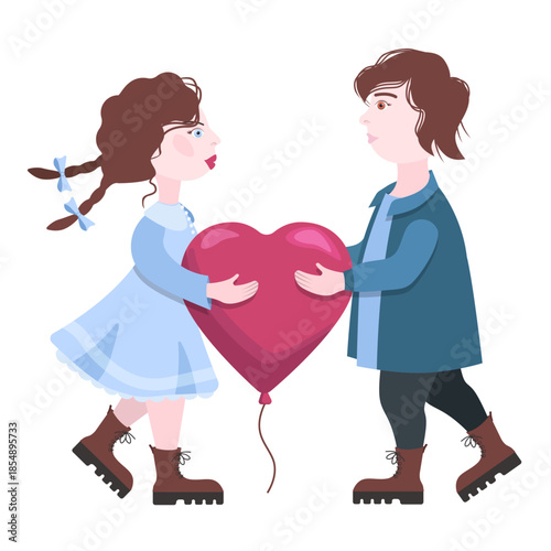 boy and girl with heart