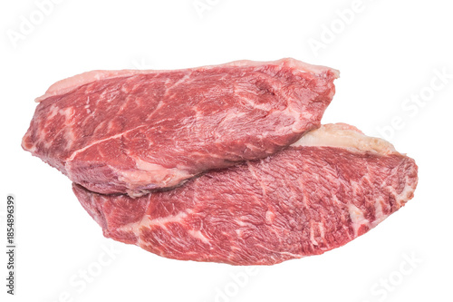 Canvas Print Fresh uncooked beef picanha steak, sirloin cap cut with fat layer, isolated on w