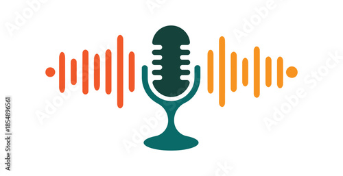 Microphone emitting sound waves isolated on transparent background, isolated on white background, Vector, illustration