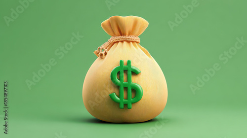 Yellow money bag with green dollar symbol on green background, money bag, dollar sign, currency bag, cash sack, finance icon, savings icon