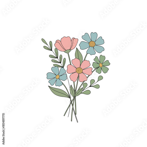 Wallpaper Mural Delicate pastel floral bouquet featuring pink and blue blossoms with green foliage for elegant Torontodigital.ca