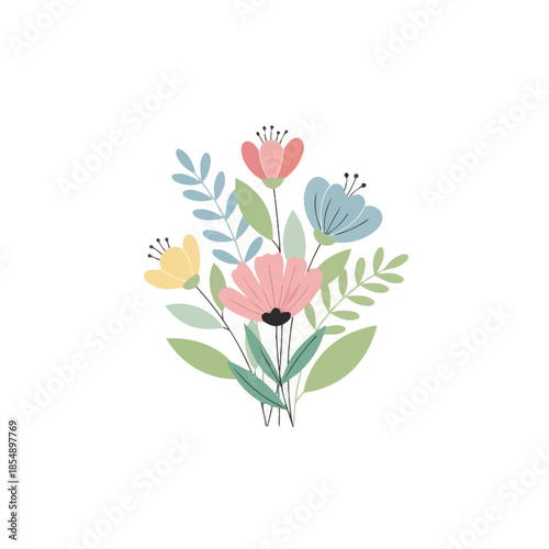 Delicately Illustrated Bouquet of Pastel Flowers with Soothing Colors and Soft Organic Shapes for