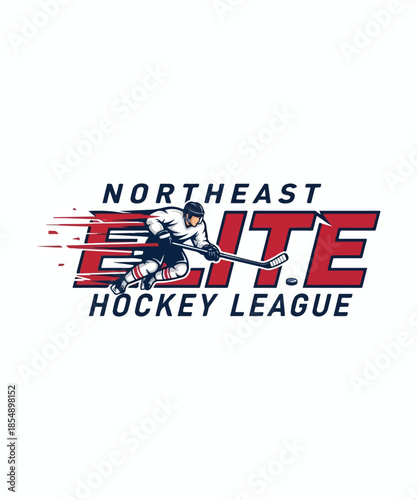 Northeast Elite Hockey League Logo with Dynamic Hockey Player Illustration
