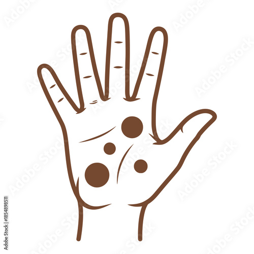 A hand with orange dots on the palm isolated on