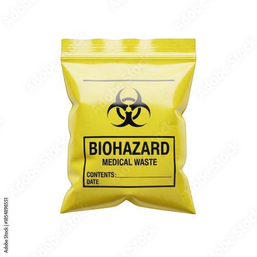 Yellow biohazard medical waste bag with biohazard symbol