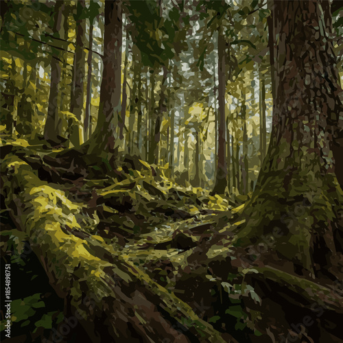 Create a forest tree vector art with white background..