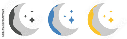 Moon Crescent Icon Set, Lunar Phases and Half Moon Symbols, Vector Illustration.