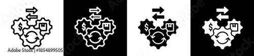 Trade Operation Icon Set In Black And White Filled Style Collection 