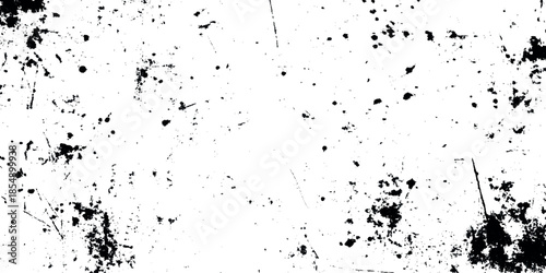 A stark white background with scattered black smudges and textural imperfections creates an abstract distressed effect