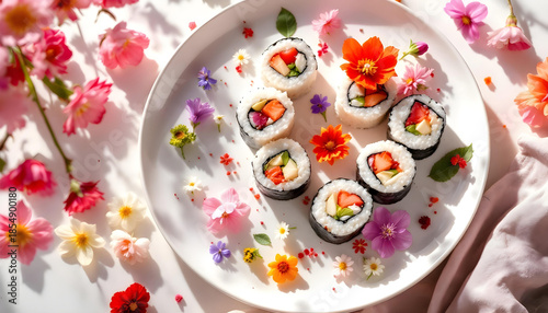 Valentine sushi roll presentation