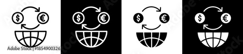 Global Exchange Icon Set In Black And White Filled Style Collection 