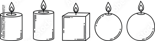 Set of decorative burning candles in various shapes including round, square and pillar designs, perfect for holiday, spa, relaxation and home decor themes