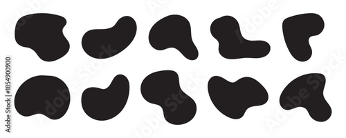 Organic black blobs of irregular shape. Abstract blotch, inkblot and pebble silhouettes, simple liquid amorphous elements. Organic blob shapes collection