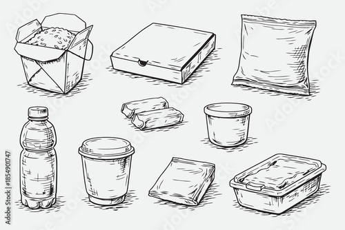 Hand Drawn Generic Packaged Food Sketch Vector Set