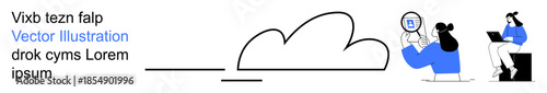 Cloud computing, online collaboration, remote work, digital technology, data sharing, virtual communication. Minimalistic design with users engaging with technology and cloud imagery. Cloud computing