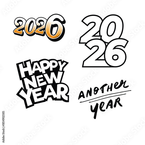 Bold Cartoon Style Happy New Year 2026 Typography Vector