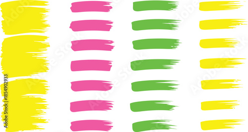 A cheerful assortment of bright yellow, vivid pink, and fresh green brush strokes on white