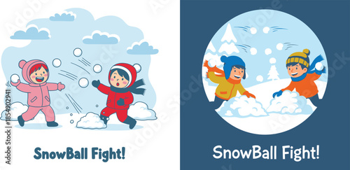 Children enjoying a playful snowball fight in the snow