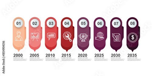 Vector infographic business design template with icons and 8 options or steps. Business data visualization
