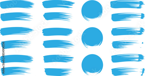 Blue brush strokes and abstract oval shapes create a dynamic background pattern on a clean white canvas