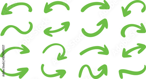 Diverse set of green curved arrows and directional indicators pointing in multiple helpful directions