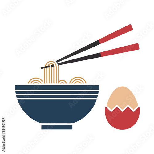 Enjoying a bowl of noodles with chopsticks Vector on white background