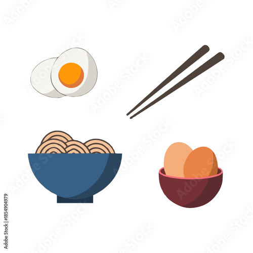 Asian breakfast essentials Vector on white background