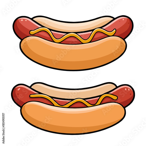 Two classic hot dogs with mustard Vector on white background