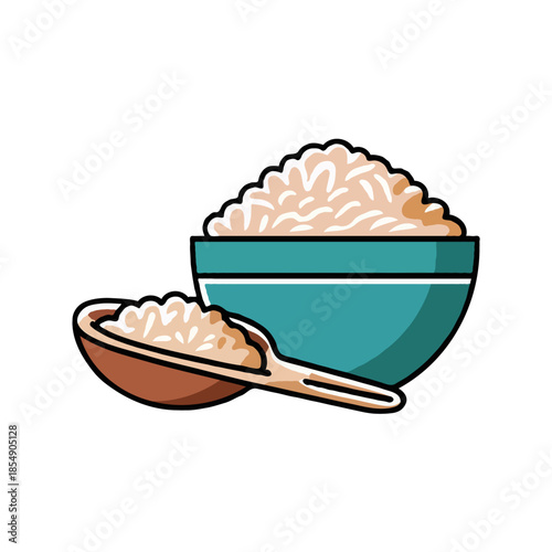 Bowl of rice with scoop Vector on white background