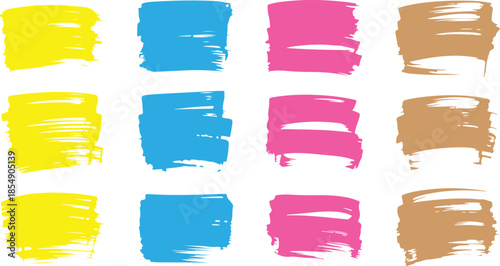 Vibrant collection of yellow blue pink and brown vertical paint brush strokes with distressed textures