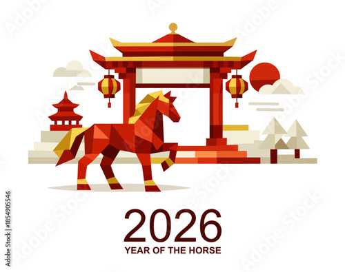 2026 Year of the Horse Chinese New Year Geometric Vector