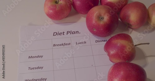 diet Plan. diet plan and a apples lying on a table
