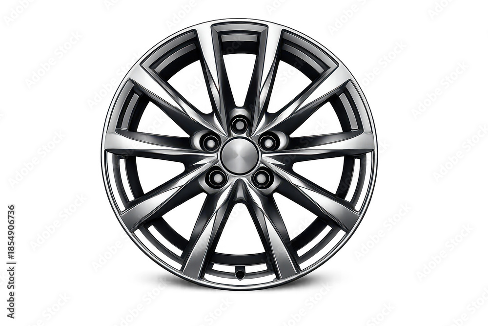 Obraz premium Shiny car rim on a transparent background, modern alloy wheel design.