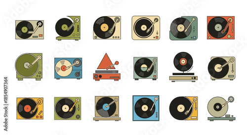 Collection of Vinyl Records and Players.