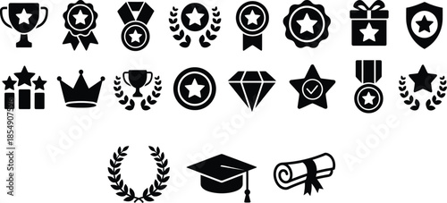 Award and achievement icons set for business success and recognition