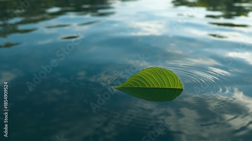 Wallpaper Mural Single leaf floating on calm water Torontodigital.ca