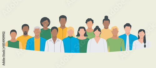 Diverse group of people standing together in solidarity and community, ranked visual concept emphasizing togetherness, equality, shared purpose, multicultural harmony, teamwork, inclusive values, and 