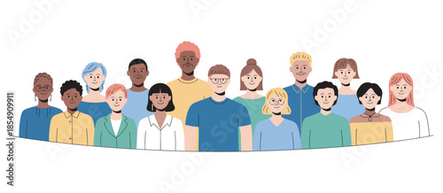 Diverse group of people standing together in solidarity and community, high rank illustration highlighting unity, inclusion, collaboration, cultural diversity, mutual support, social connection, and c