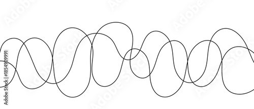 Curved thin and thick lines, chaotic wavy abstract vector drawing on white background, linear art ornament design